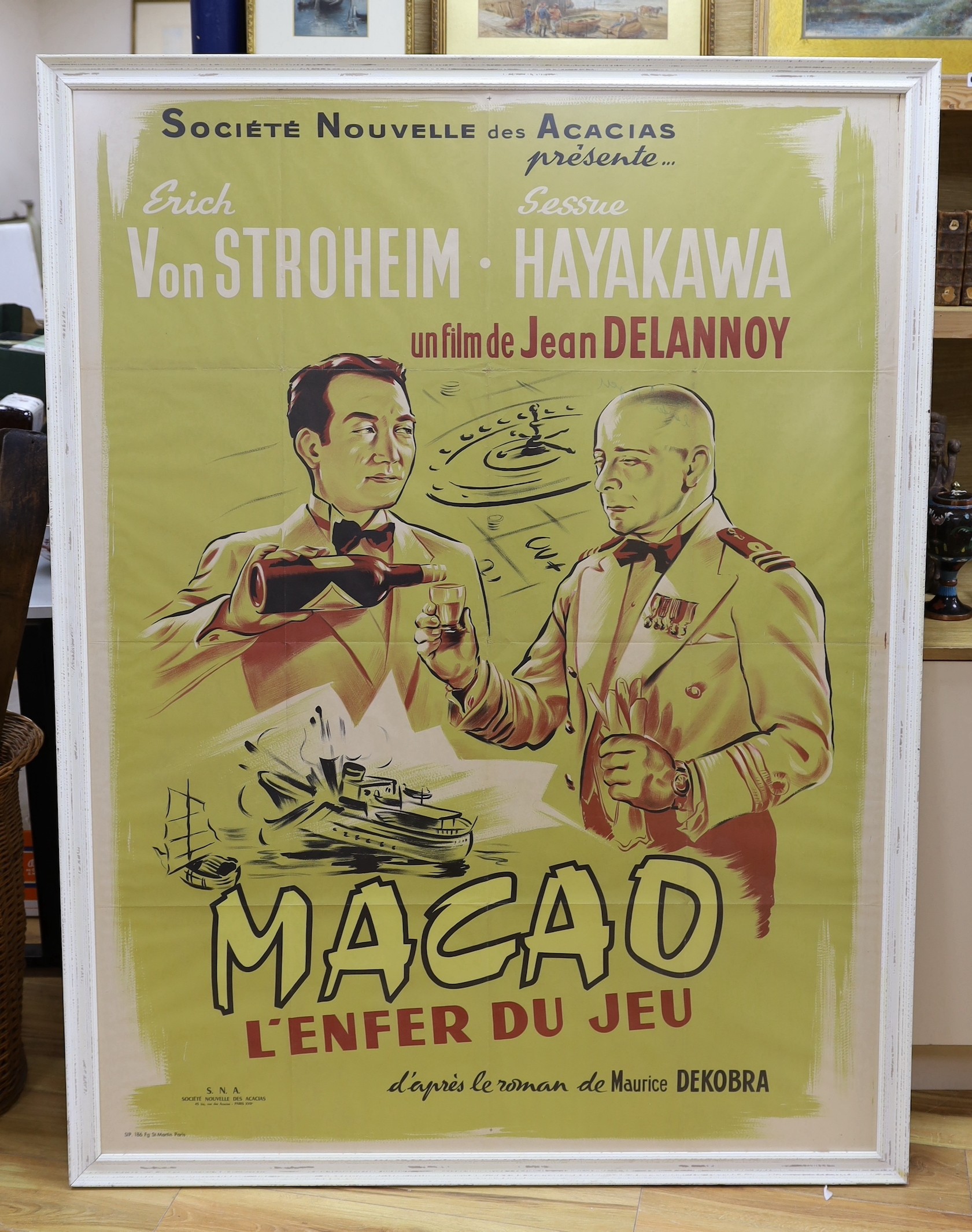 A French S.N.A. full size cinema poster for 'Macao, L’Enfer du Jeu', by Jean Delannoy, 160 x 119cm